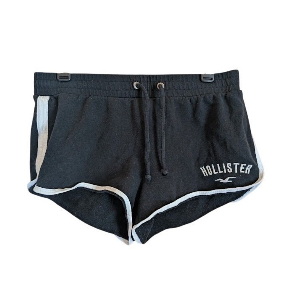Hollister Micro Mini Shorts Women M Black Piping Sporty Loungewear Athleisure